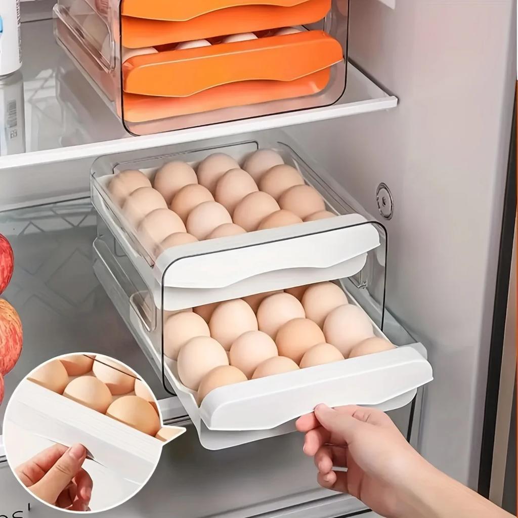 1PC Household Refrigerator Drawer Style Egg Box Food Grade Preservation Box Plastic Kitchen Egg Double-Layer Storage Box Tea Pet