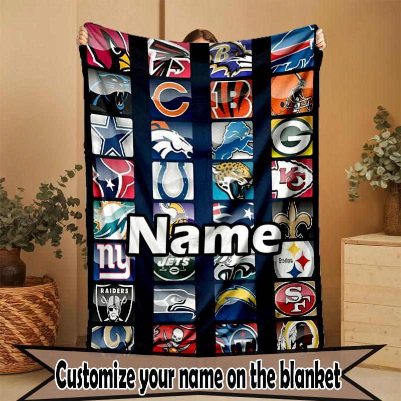 Custom Name Personalized NFL Print Blanket, Home Decor, Bedroom, Sofa, Camping, Couch, Gifts for Birthday Christmas