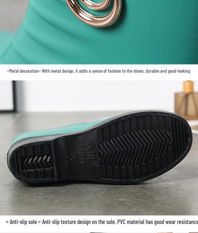 Женские нескользящие резиновые сапоги Plus Velvet Mid-Tube — стильные, теплые и модные резиновые сапоги в корейском стиле для работы и мытья автомобиля.