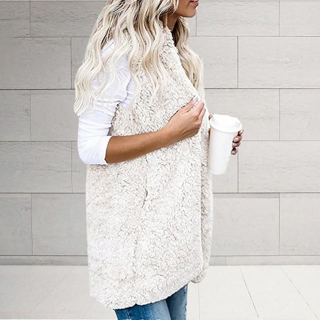 2021 Осень Зима С Капюшоном Искусственный Меховой Жилет Женский Пушистый Теплый Кардиган Пальто Жилеты С Карманами Женская Уличная Куртка Шерпа