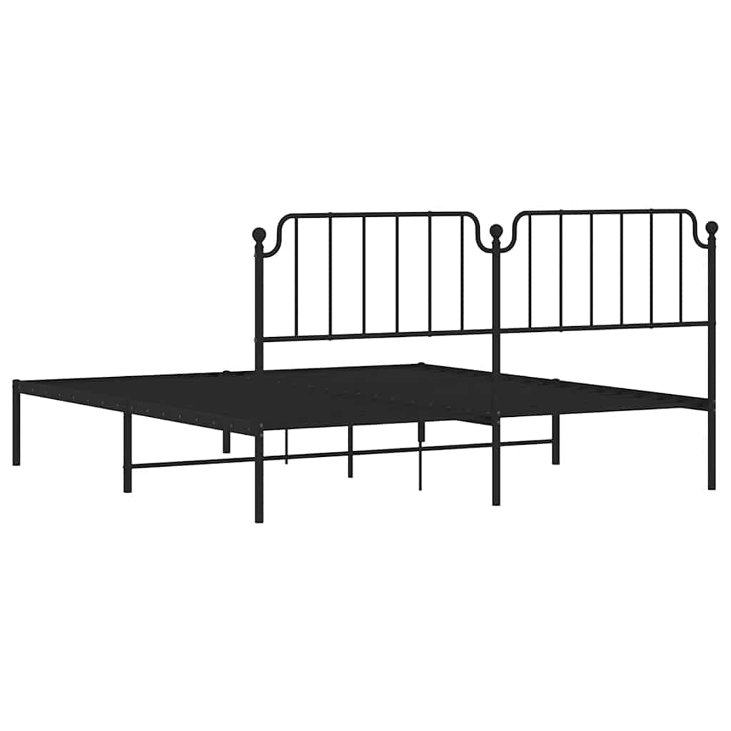 Metal Bed Frame with Headboard Black 183 x 213 cm