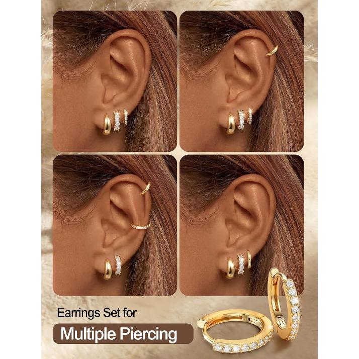 Tungary Chunky Hoop Earrings for Women Hypoallergenic Huggie Earring Stacks | Danity Small Hoop Earrings, Cartilage Earring Hoops for Sensitive Ears,