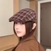 Japanese Retro Plaid Forward Hat Women's Autumn Versatile Newsboy Hat Temperament Versatile Small Duck Tongue Beret