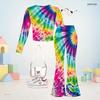 Girls Round Neck Long Sleeve Printed Crop Top Flared Pants Two Piece Set