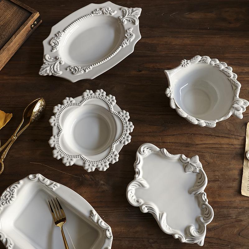 Креативная керамическая тарелка в корейском стиле, рельефная фарфоровая посуда для ужина, тарелки для торта, десерта, закусок, фруктов, кухонные принадлежности