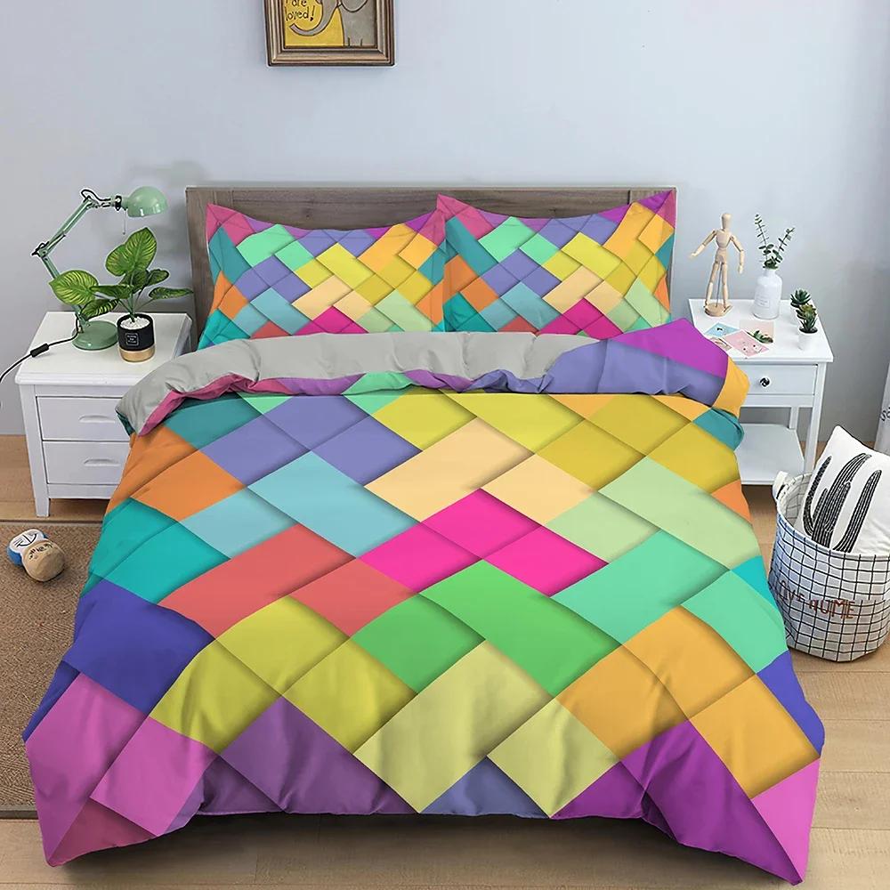 Geometry Colorful Pattern Comfortable Duvet Quilt Cover Pillowcase Bedding Set Children Bedroom Decoration Home Textile