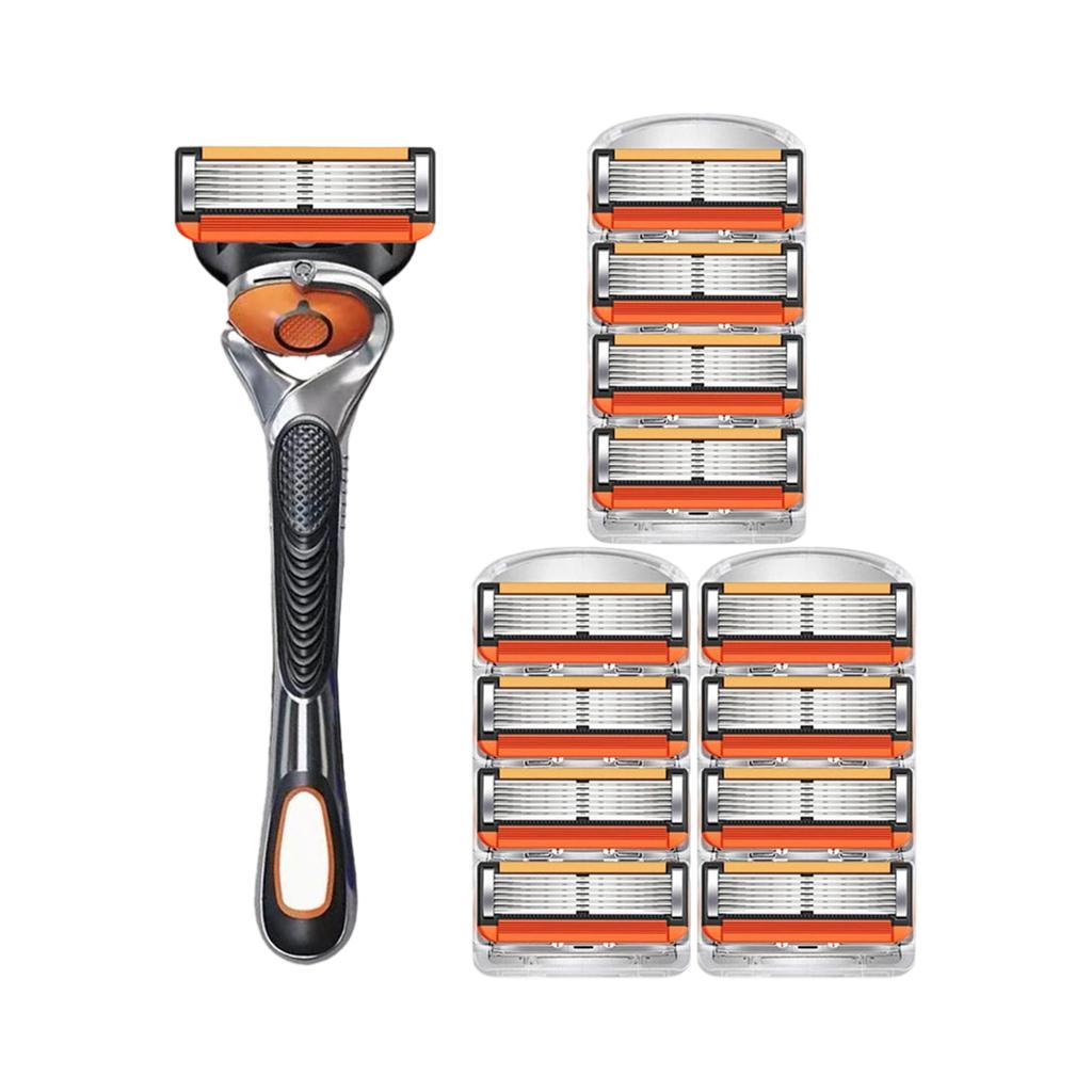 Набор мужских бритвенных лезвий для замены с бесплатной ручкой, безопасная бритва с длинной ручкой, набор со сверхострыми лезвиями из нержавеющей стали, идеальный подарок для ухода