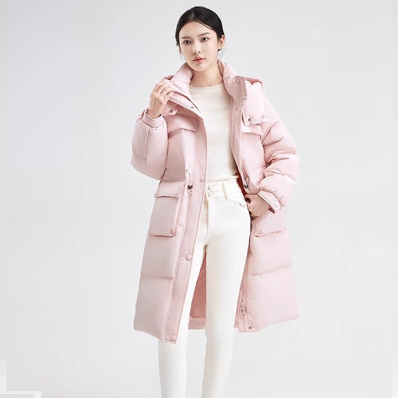 Талия Большой Карман Длинный Выше Колена 2025 Зима Новый Белый Утиный Пух Свободный Утолщенный Теплый Пуховик