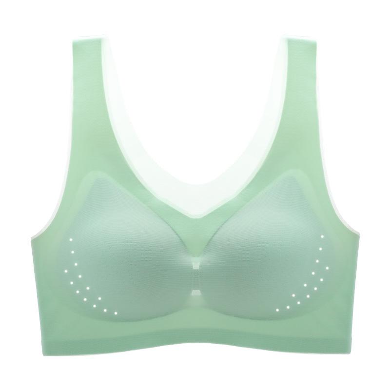 Ультратонкий ледяной шелк сзади, бесшовное нижнее белье большого размера без стального кольца, бюстгальтер со сборками, спортивный топ на бретелях, женский бюстгальтер с запахом