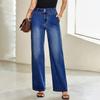 Джинсы для женщин широкие штанины с высокой посадкой эластичные прямые джинсы с карманами