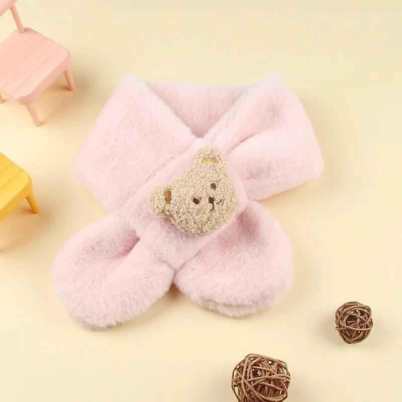 Autumn and winter cartoon teddy bear plush boy and girl children's scarf,imitation rabbit fur thick autumn and winter warm scarf