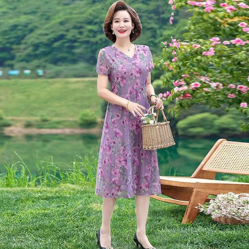 Женские повседневные платья, бросающие вызов возрасту, летние свободные тонкие длинные модные платья больших размеров в платьях для пожилых людей
