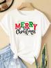 (Asian Size) New Year T Clothing Short Sleeve T-shirts  Print Merry Christmas Letter 90s Trend Cute O-neck Women's Top Fashion Holiday Graphic Tee