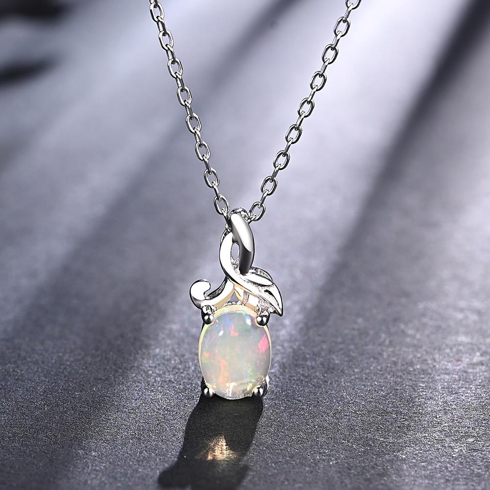 Ожерелье-подвеска из стерлингового серебра 925 пробы с дизайном листьев дерева и натуральным овальным опалом 6*8 мм для женских ювелирных изделий, подарки на юбилейную вечеринку