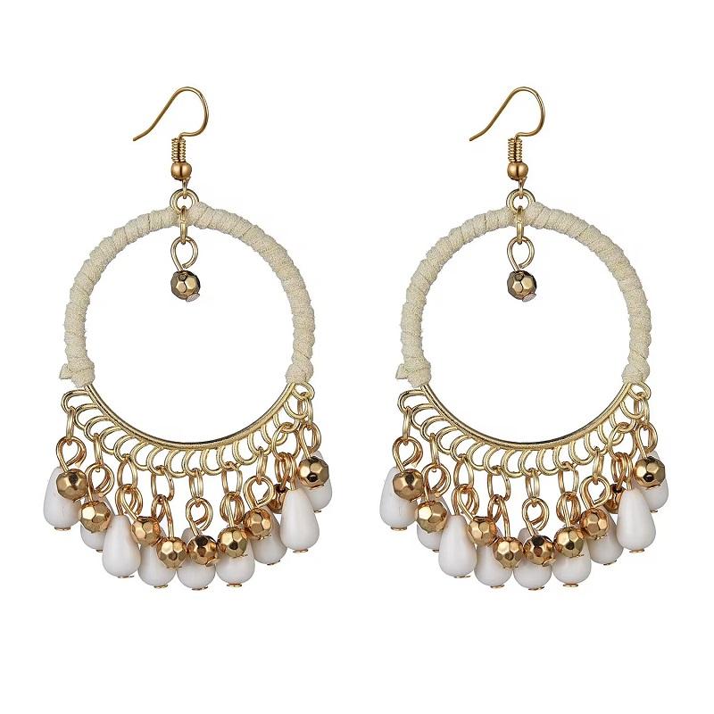 Boho Vintage Beads Tassel Wedding Earrings Indian Jhumka Ethnic Gold Color Round Drop Earrings Brincos