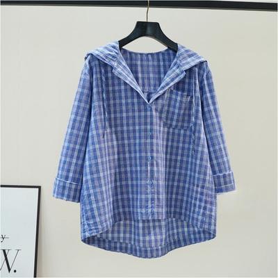 Рубашка для женщин свободного покроя из хлопка свободного покроя с длинным рукавом в клетку с отложным воротником и капюшоном