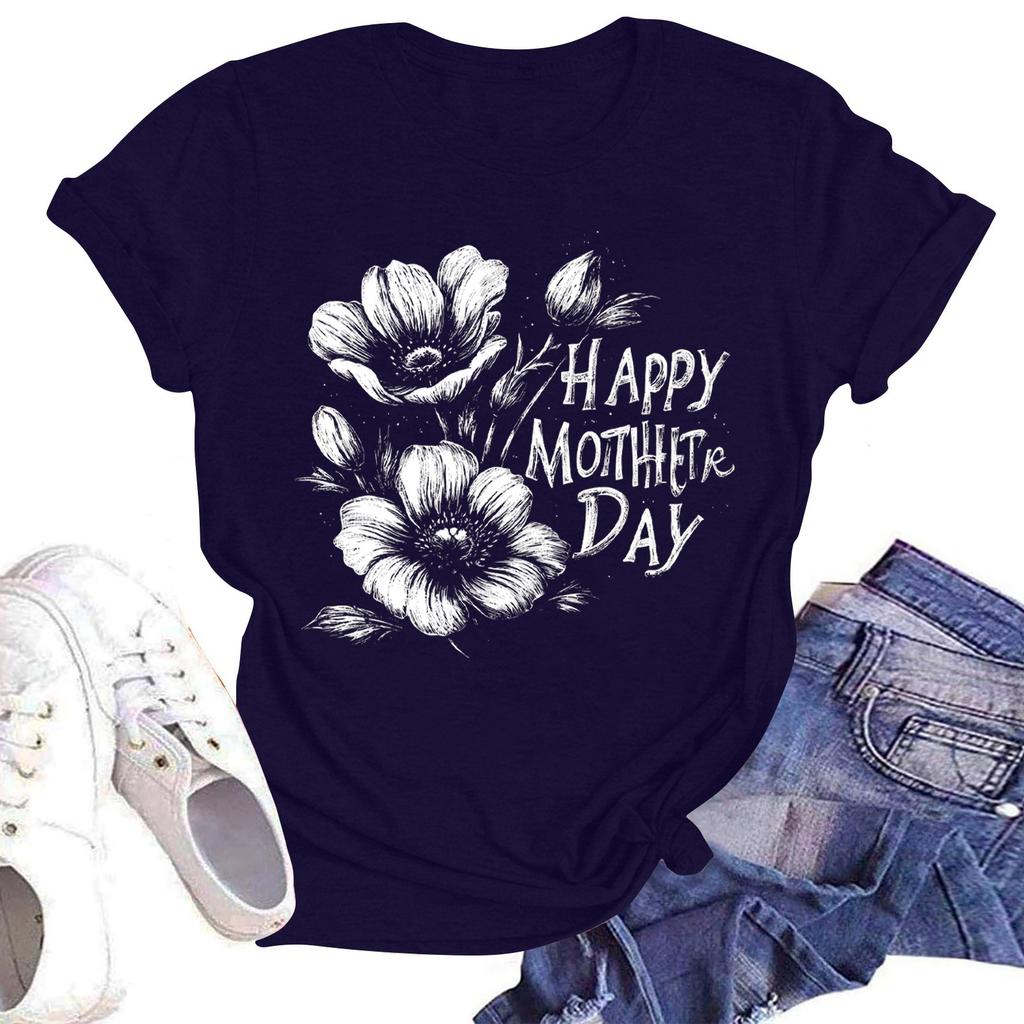 Women's Casual Fashion Street Slim Short Sleeve Mother's Day Printed T-Shirt Top