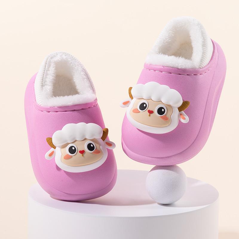 Winter Children's Cotton Shoes with Plush Insulation Cartoon Cotton Slippers for Boys and Girls, Cute Waterproof Fluffy Slippers