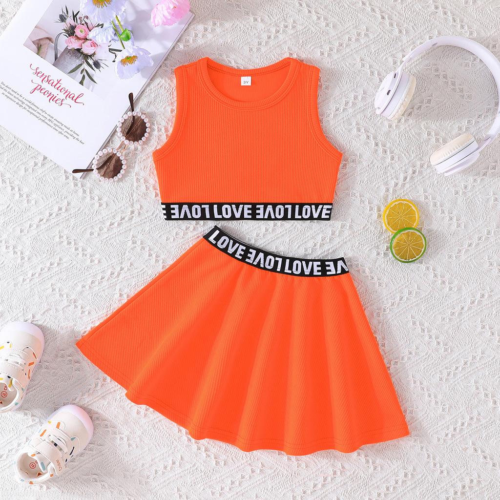 New Kids 3-7Y Summer Clothing Beach Style Girl's Suit Skirt Sweet Sports Style Skirt Suit