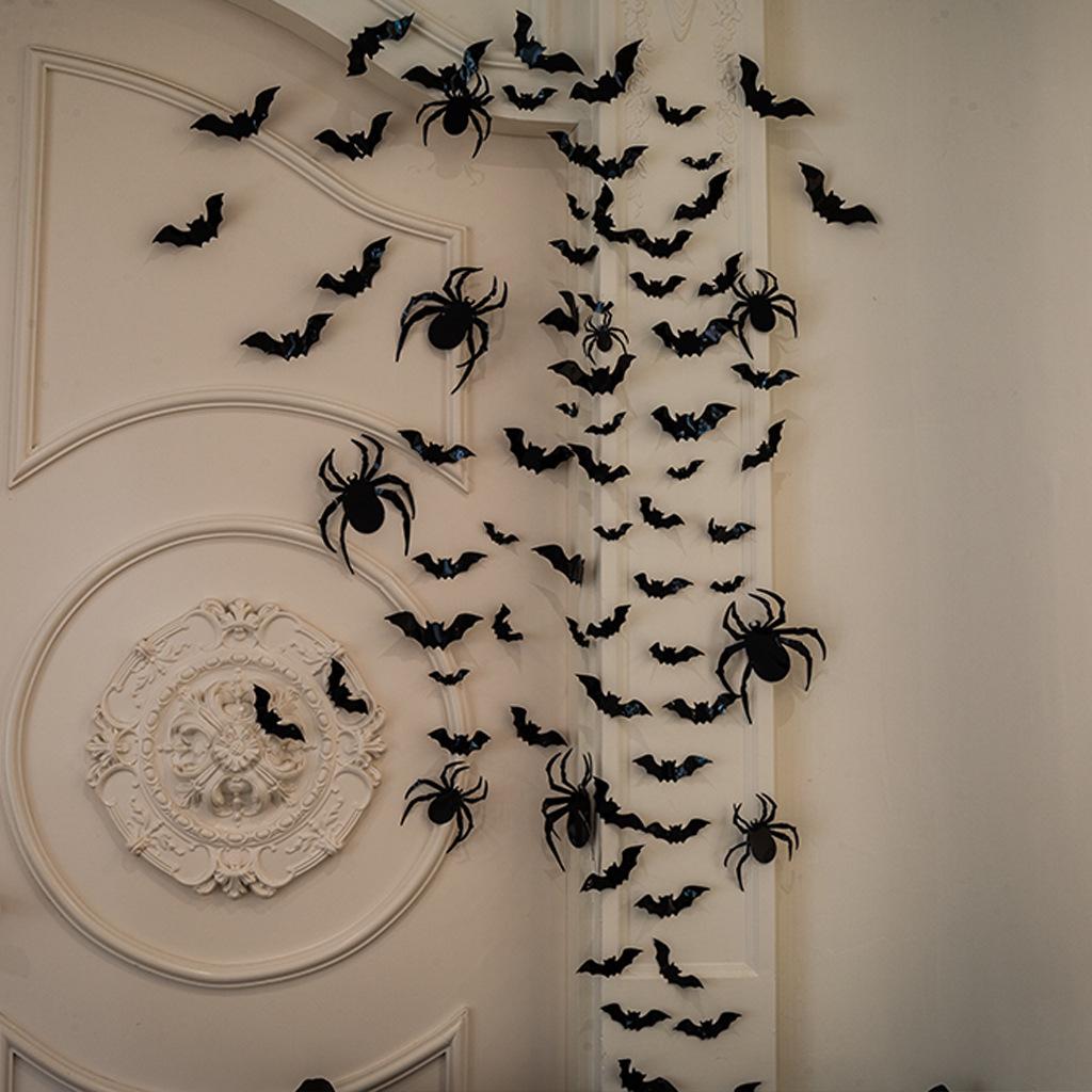 Черные и розовые наклейки на стену в виде летучих мышей на Хэллоуин для украшения детской комнаты и создания праздничной атмосферы