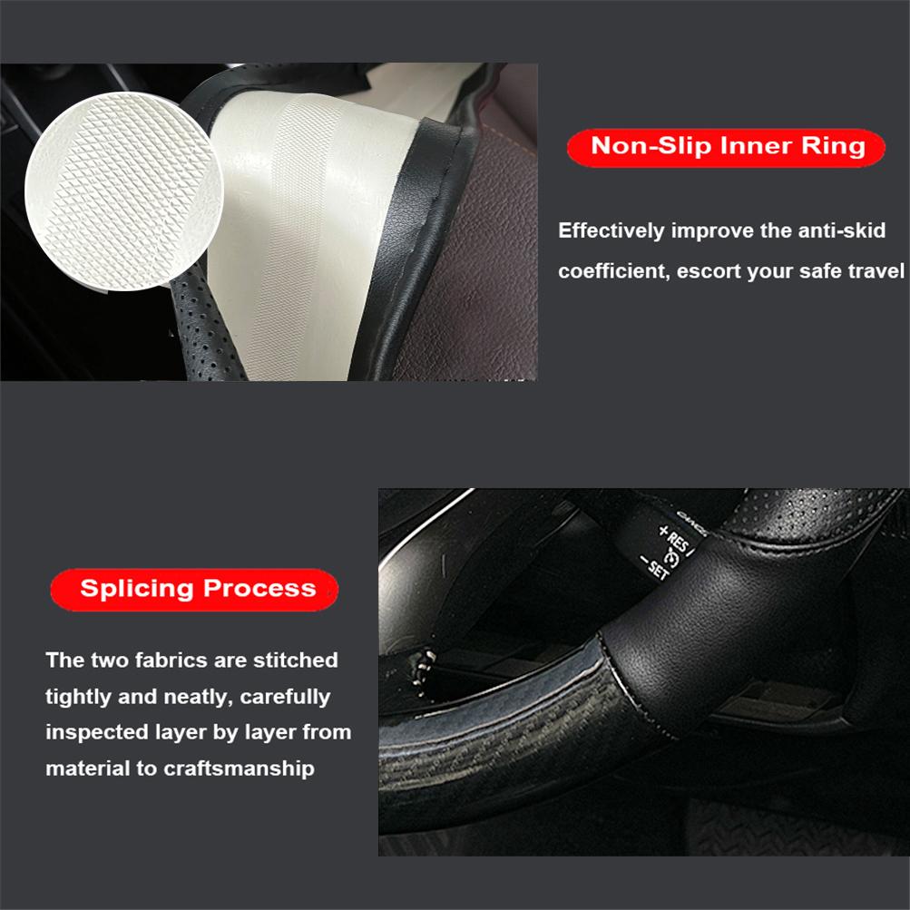 Carbon Fiber Black Leather Car Steering Wheel Cover Breathable Non-slip Universal 38cm for Kia Ceed Sportage Picanto Cerato Rio