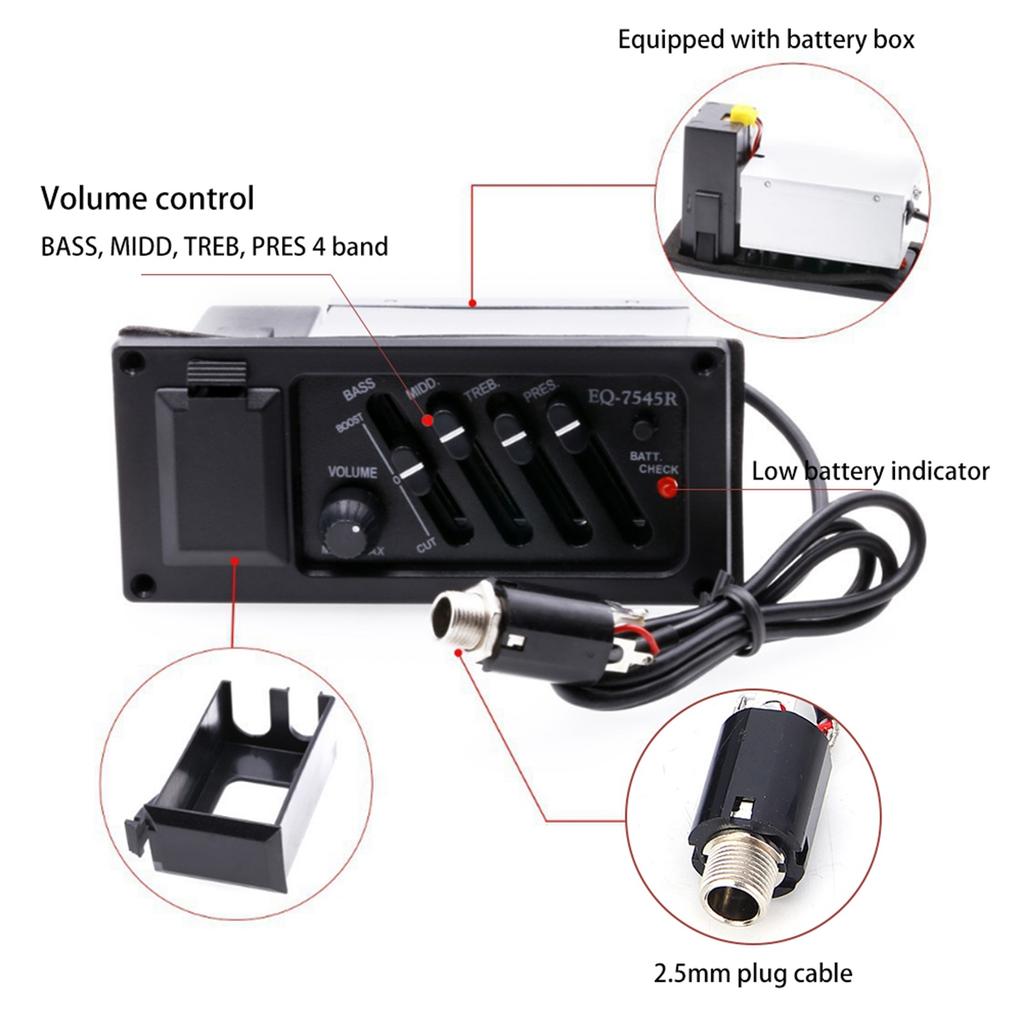 Звукосниматель для гитары EQ Classic Wooden Acoustic Electric Box BASS MIDD TREB PRES Звукосниматель 7545R