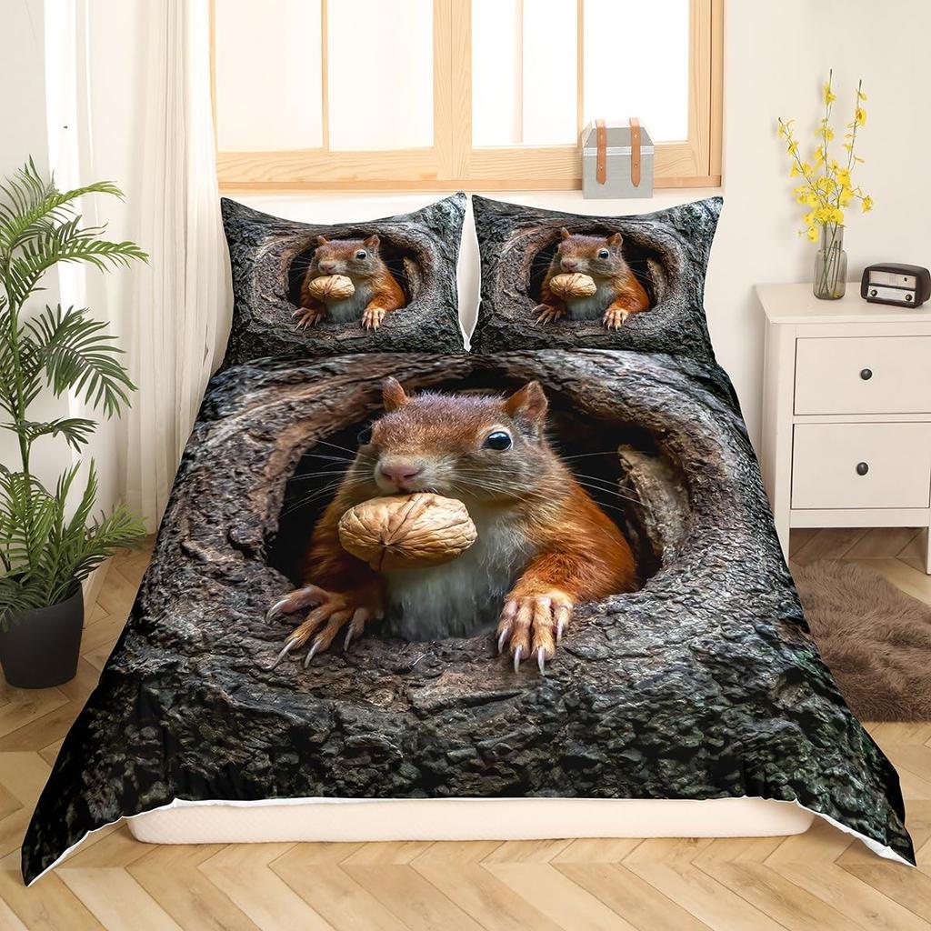 Cute Squirrel Duvet Cover Sets Boys Girls Queen King Size Kids Teens Bedspread Cover Bedroom Decor No Comforter Lightweight Down