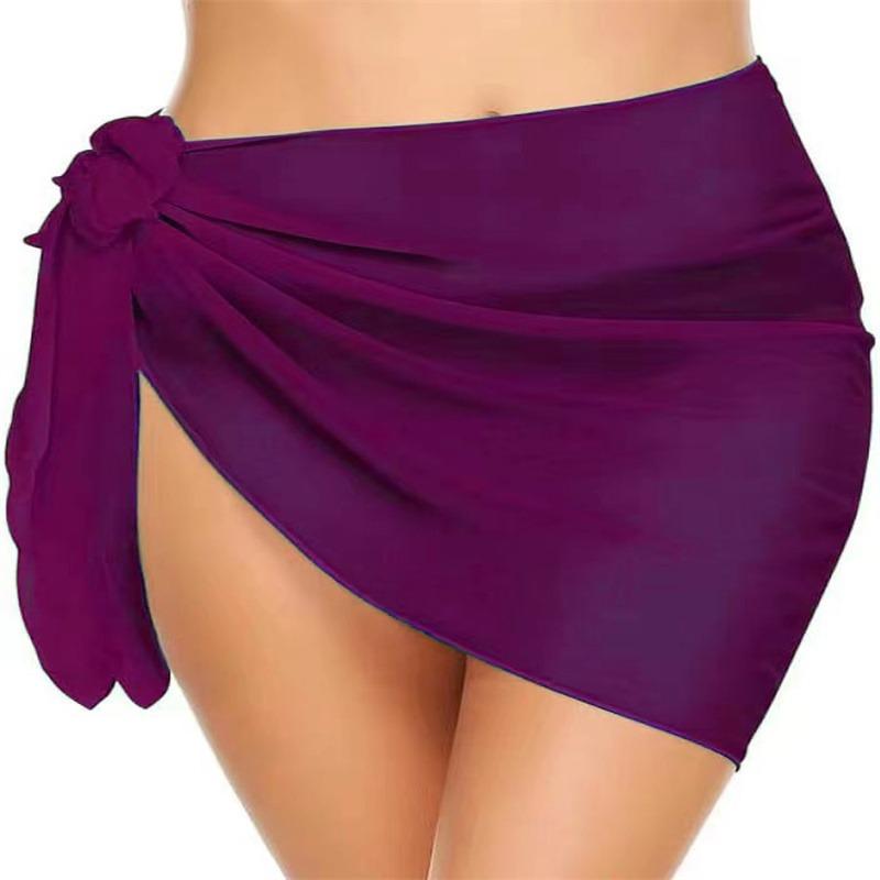 Summer Women's Short Saree Seaside Vacation Beach Party Bikini Cover-ups Solid Color Chiffon Breathable Wrap Mini Skirt