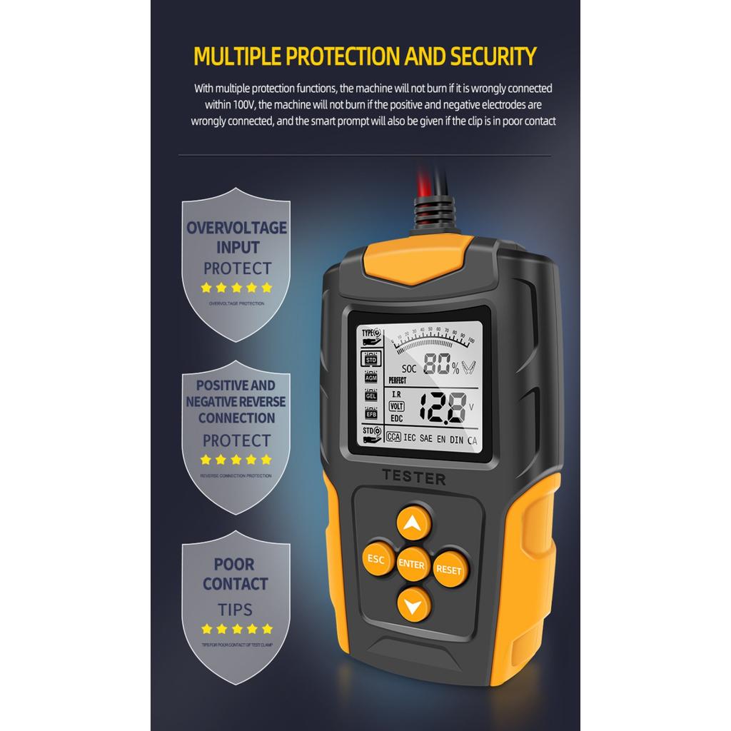 Тестер автомобильного аккумулятора 12 В 24 В Тестер зарядки автомобильного аккумулятора Тестер нагрузки автомобиля Тестер системы зарядки Инструмент тестового сканирования Цифровой анализатор генератора переменного тока аккумулятора