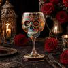 Gothic Skull Wine Glass, Hand Painted Skeleton Goblet, Day of The Dead Decor, Unique Bar Gift for Halloween