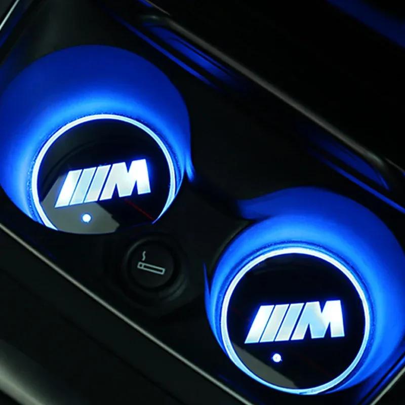 2pcs For BMW M3 M5 M6 X1 X3 X5 E34 E39 E36 E60 E90 E46 F30 Luminous USB pad Car Anti Slip Water coaster LED Mat Car accessories