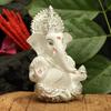 Ganesha Idol Silver Plated Ganesh for Car Dashboard Statue Ganpati Figurine Luck & Success Diwali Gifts Home Decor (Size: 3.5 X 2 Inches)