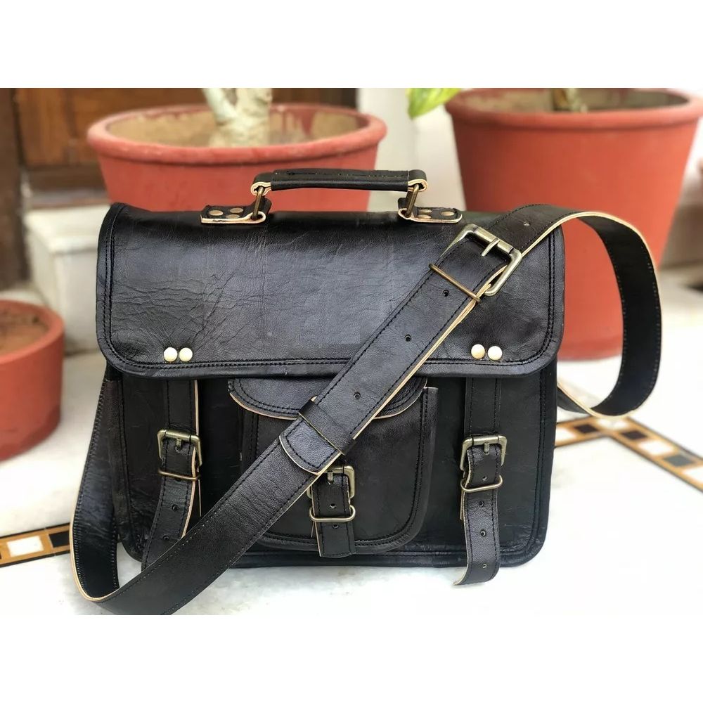 Men's Leather Original Vintage Messenger S Laptop Briefcase Black Briefcase