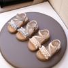 Kids Beach Shoes Open Toes Sweet Folds Children Princess Shoes Beading Elegant 2025 Summer New Girls Sandals Hook&loop