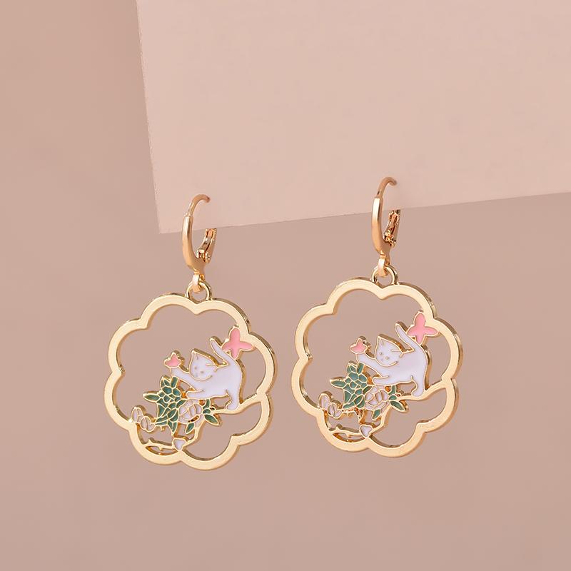 Colorful Aesthetic Animal Cat Rabbit Koi Dragon Earrings For Women Girls Enameled Delicate Gold Color Hoop Earrings Zircon Gift