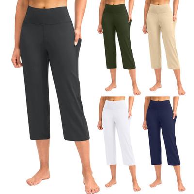 Женские укороченные брюки с карманами, однотонные, с высокой талией, для занятий йогой и бегом