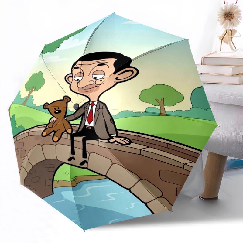 1 шт. Автоматический зонт Mr Bean'S Teddy Adventure Компактный 8 ребер Легкий Складная конструкция Незаменимая вещь для путешествий Наружный аксессуар Стильный подарок Женщинам Y1