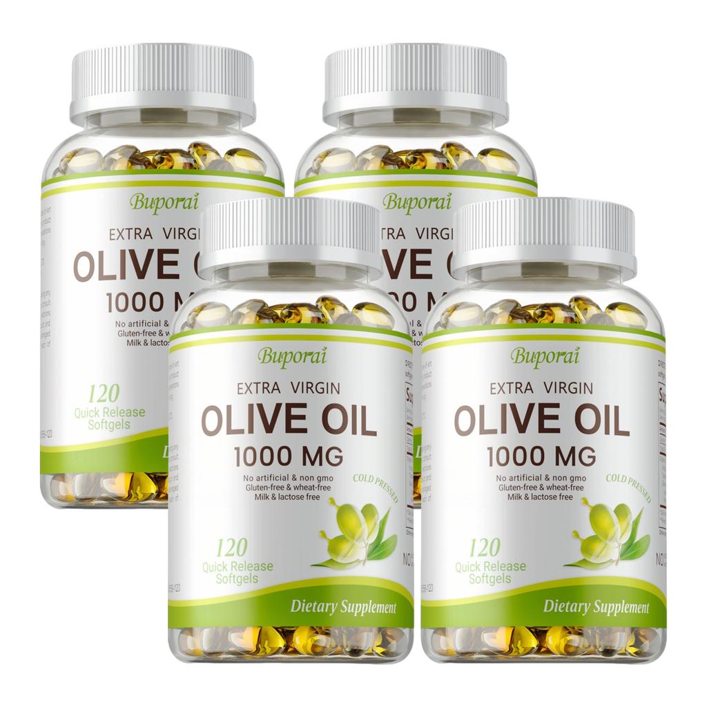 Extra Virgin Olive Oil Capsules, 1000mg, natural plant-based nutrition, immune support, suitable for adults.