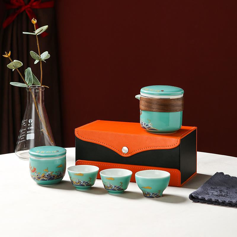 Набор для чая Koi Kuaike Cup Удобный дорожный керамический набор для чая Один чайник три чашки Дом Машина Офис Простой заварочный чайник