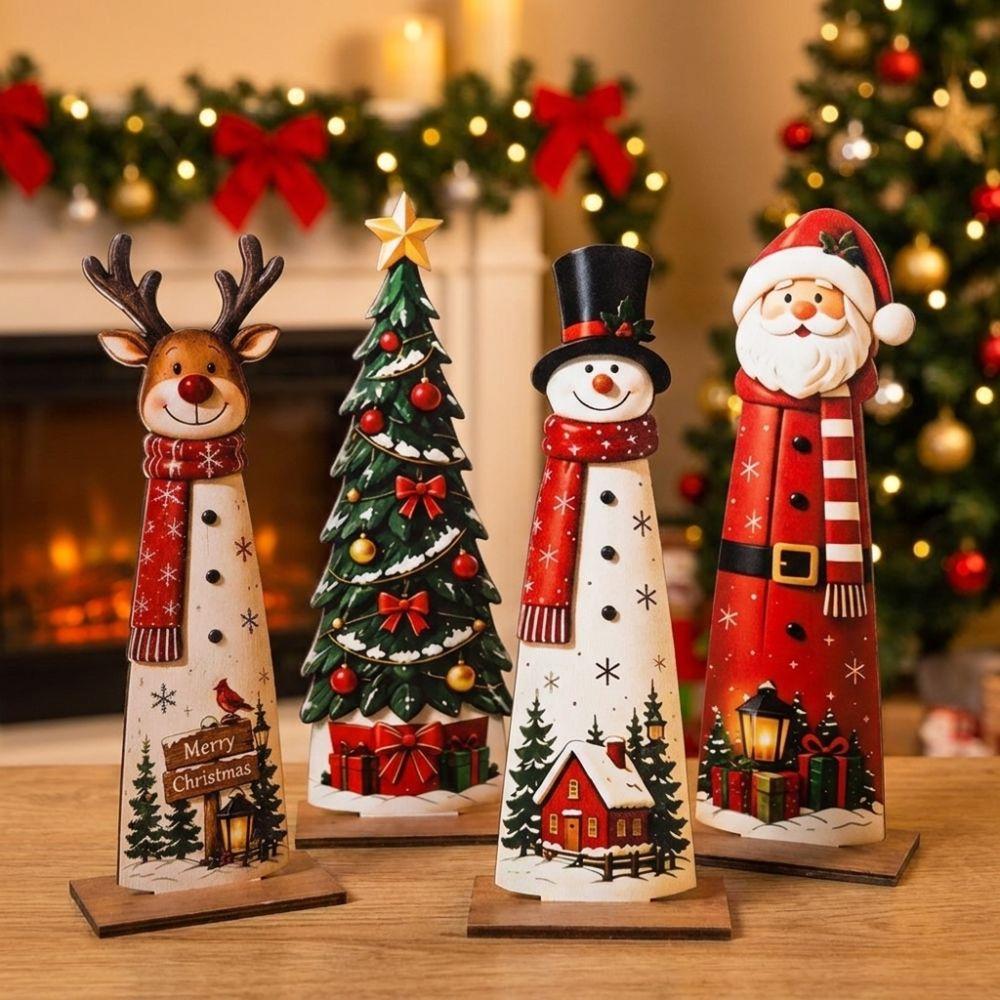 2D Flat Santa Tabletop Ornament Separate Base Reindeer Christmas Sign Window Display