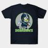 Мужская черная футболка с принтом Seattle Seahawks Bluey Мультяшная Вдохновленная футболом M11217 Печать на трансферной бумаге без вырезания Хлопковая футболка