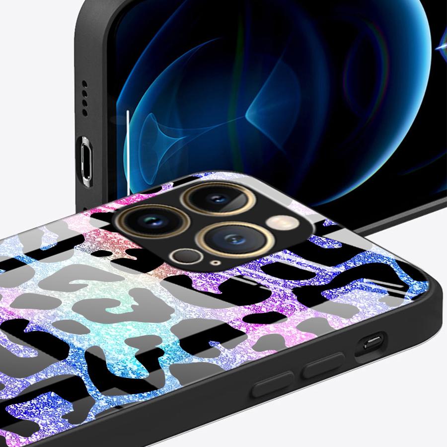 Чехол для iPhone 17 Pro Max 12 16 15 Plus Air 14 XR 11 8 13 Стеклянная крышка для телефона Цвет Леопардовый принт
