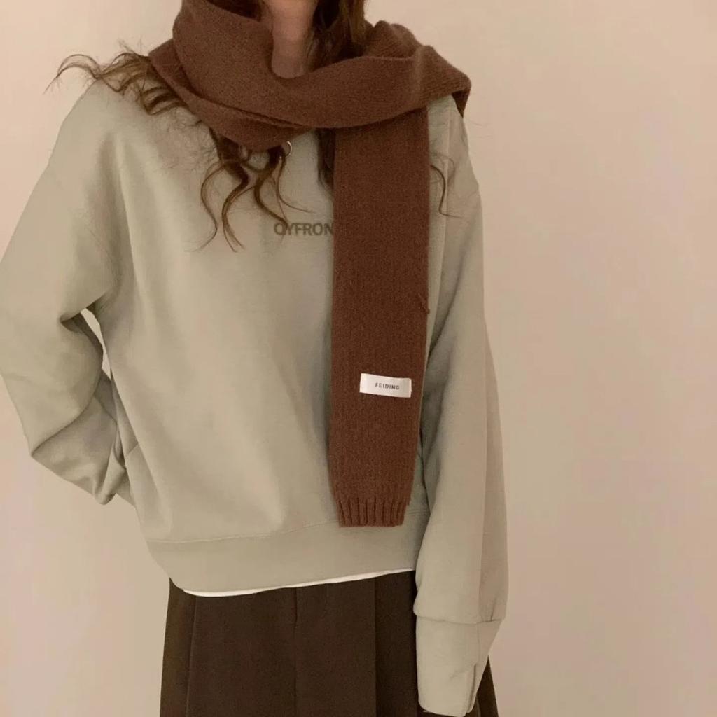 New Solid Color Flat Scarf for Winter Women's Knitted Wool Soft and Waxy Warm Scarf Korean Style Couple Versatile Fashion