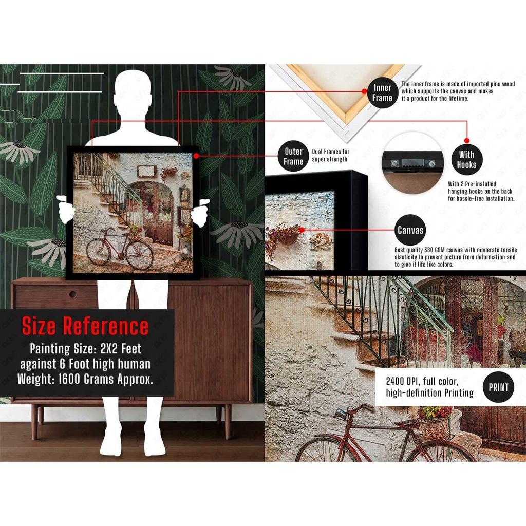 Винтажная циклическая картина, большая картина на холсте для спальни, гостиной, гостиной с рамой, многоцветная, квадратная, 2x2 фута, 24,0 x 24,0 дюйма, набор из 1 шт.