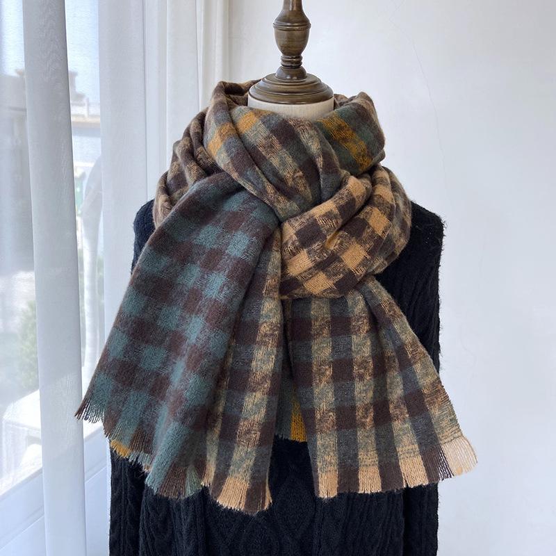 Scarf Women's Winter New Imitation Cashmere Thousand Birds Plaid Scarf Thickened Versatile Warm Shawl