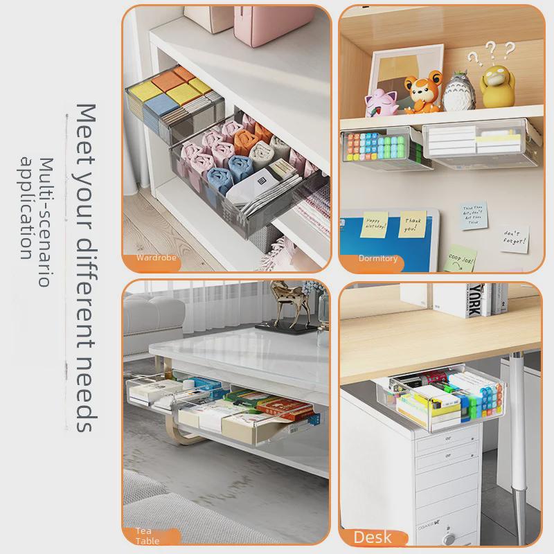 Under-Desk Hidden Drawer Storage Box for Office Workstation
