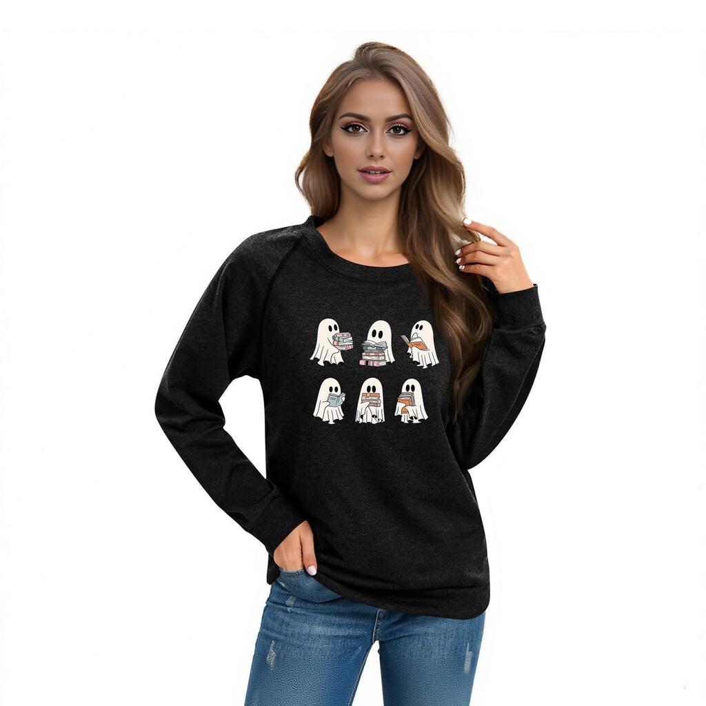 Women's Casual Raglan O-neck Long Sleeve Halloween Print Top