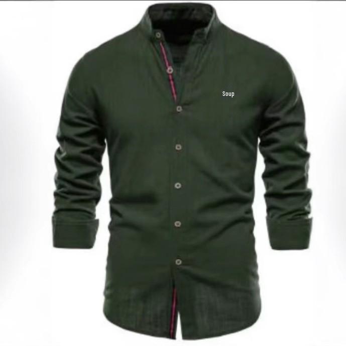 Men's Slim Fit Cotton Linen Long Sleeve Shirt - Casual Japanese Fashion, Solid Color, Spring/Summer (US Size)