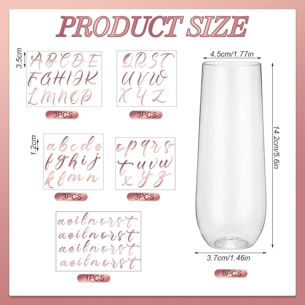 21-Piece Champagne Flute Set with Stemless Glasses & Transfer Stickers for Bridal Shower, Wedding, Bachelorette Party