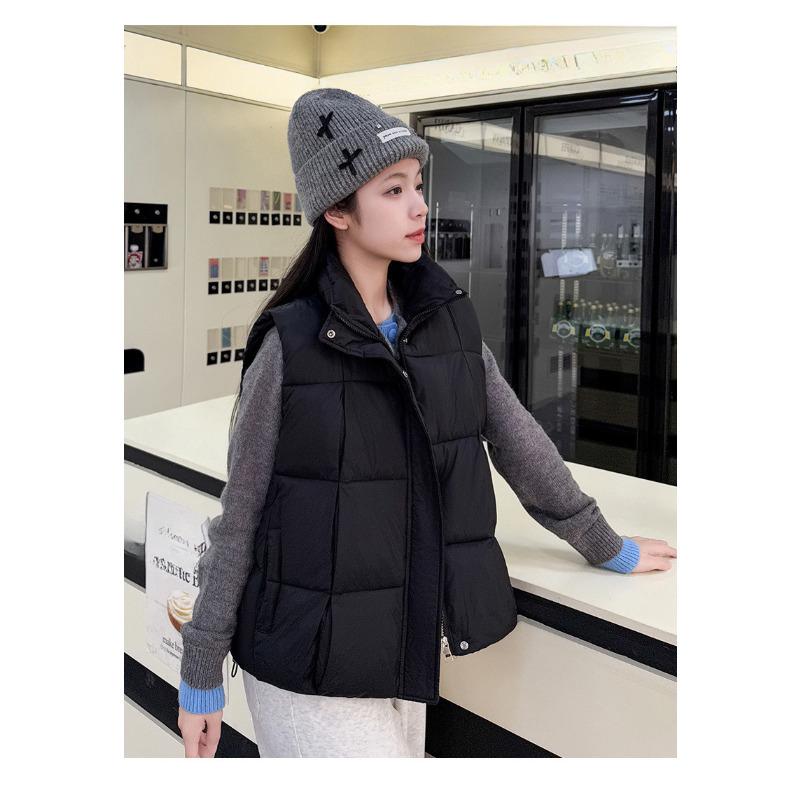 Осень и Зима Новый Хлопковый Жилет Женский Простой Модный Короткий Хлопковый Жилет с Воротником-стойкой Без Рукавов Куртка-жилет